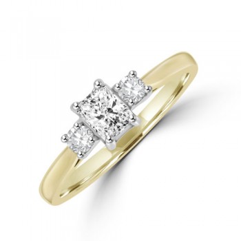 18ct Gold Three-stone ESi2 Radiant & Brilliant Diamond Ring
