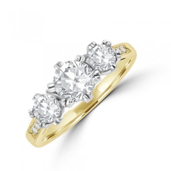 18ct Gold Three-stone ESi2 Diamond Ring with set shoulders