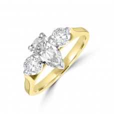 18ct Gold and Platinum 3-stone Pear ESi1 Diamond Ring