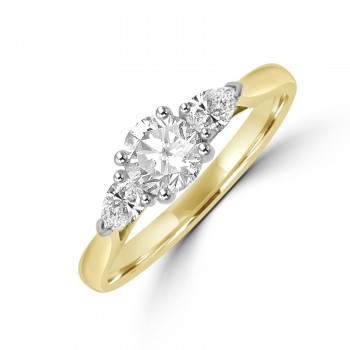 18ct Gold Three-stone DSi1 Brilliant and Pear Diamond Ring