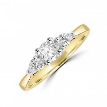 18ct Gold Three-stone ESI1 Brilliant and Pear Diamond ring
