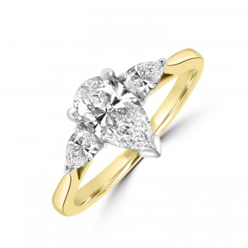 18ct Gold and Platinum Three-stone Pear GSi2 Diamond ring