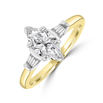 18ct Gold Platinum Marquise and Tapered Baguette Diamond ring