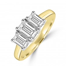 18ct Gold and Platinuim 3-stone Emerald cut EVS2 Diamond ring