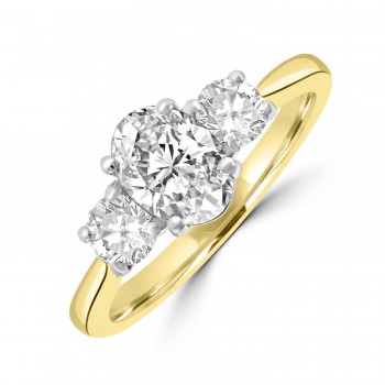 18ct Gold and Platinum Three-stone Oval ESi2 Diamond ring