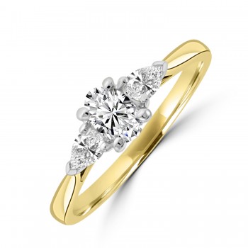 18ct Gold and Platinum Three-stone Oval and Pear Diamond ring