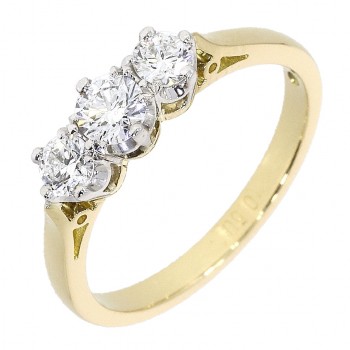 18ct Gold Three-stone Diamond Traditonal set ring