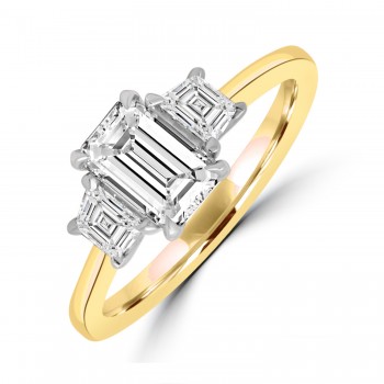 18ct Gold Platinum Emerald cut and Trapezoid Diamond ring