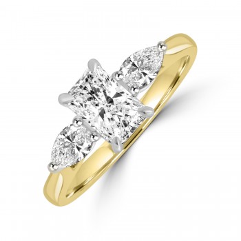 18ct Gold Platinum Radiant FVVS1 Diamond Pear Three-stone ring