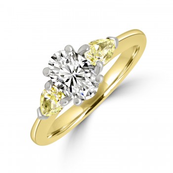 18ct Gold Platinum Oval ESi1 Diamond Yellow Pear Trilogy ring