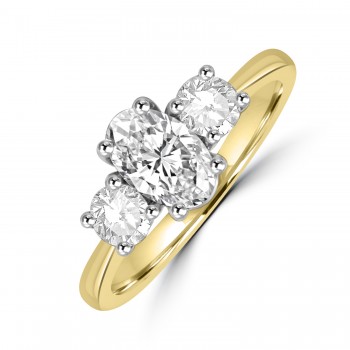 18ct Gold Platinum Oval and Brilliant Diamond Trilogy ring 18ct Gold Platinum Oval and Brilliant Diamond Trilogy ring