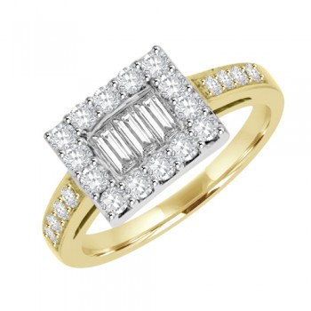 18ct Gold Diamond Baguette Cluster Oblong Ring