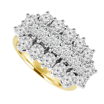 18ct Gold 19-Stone Princess cut Diamond Cluster Ring