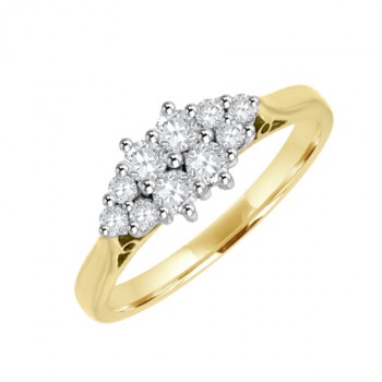 18ct Gold 10-Stone Diamond Boat Cluster Ring