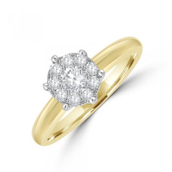 18ct Gold Solitaire-Illusion .41ct Diamond Cluster Ring
