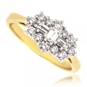 18ct Gold 15-stone Baguette Diamond Cluster Ring