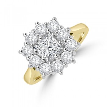 18ct Gold Princess cut 1.84ct Diamond Cluster Ring