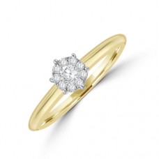18ct Gold Solitaire Illusion .15ct Diamond Cluster Ring
