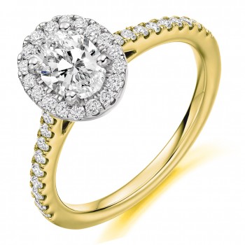 18ct Gold & Platinum Oval ESi1 Diamond Halo Ring