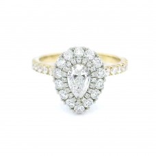 18ct Gold Platinum Pear FSi2 Diamond Double Halo ring