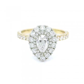 18ct Gold Platinum Pear FSi2 Diamond Double Halo ring