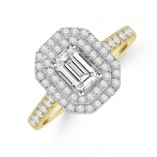 18ct Gold Emerald cut Diamond Double Halo Ring