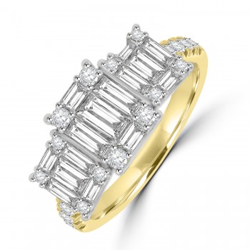 18ct Gold and Platinum Baguette Diamond Triple Cluster ring