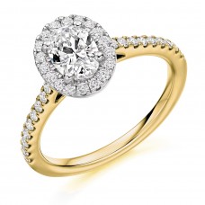18ct Gold and Platinum Oval DSi2 Diamond Halo Ring