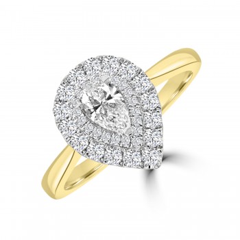 18ct Gold and Platinum Pear FVS1 Diamond Double Halo ring