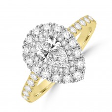 18ct Gold and Platinum Pear FSi1 Diamond Double halo ring
