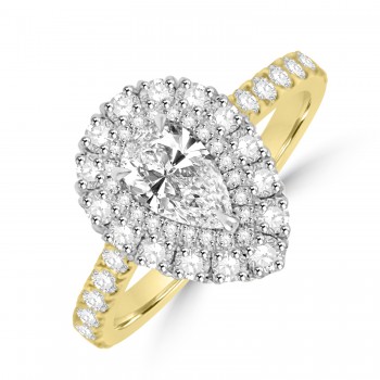 18ct Gold and Platinum Pear FSi1 Diamond Double halo ring