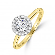 18ct Gold and Platinum Solitaire ESi Diamond halo ring