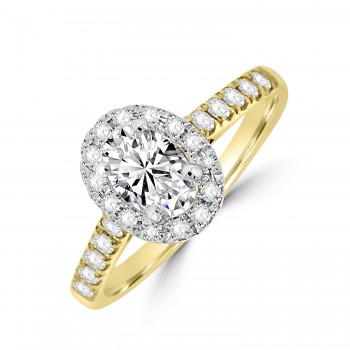 18ct Gold and Platinum Oval DSI1 Diamond Halo ring