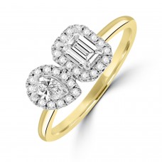 18ct Gold and Platinum Two-Stone Pear and Emerald cut Halo ring