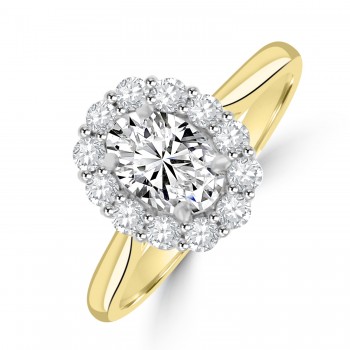 18ct Gold and Platinum Oval GI1 Diamond Cluster ring