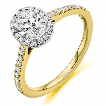 18ct Gold and Platinum Oval ESi1 Diamond Halo ring