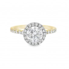 18ct Gold and Platinum Solitaire DSi2 Diamond Oyster Halo ring