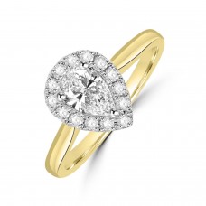 18ct Gold and Platinum Pear DSi1 Diamond Halo ring