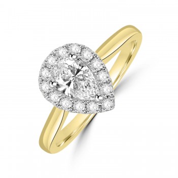 18ct Gold and Platinum Pear DSi1 Diamond Halo ring