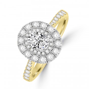 18ct Gold Platinum Oval DSi1 Diamond Double Halo ring