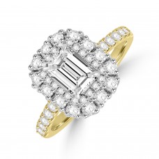 18ct Gold Platinum Emerald cut DSI2 Diamond Double Halo ring