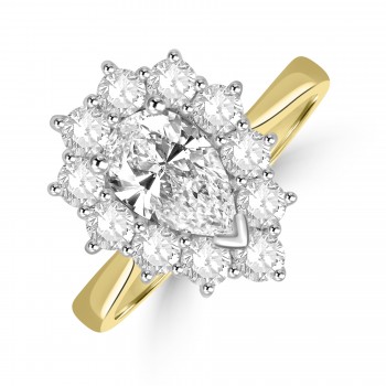 18ct Yellow Gold Pear Diamond Cluster Ring