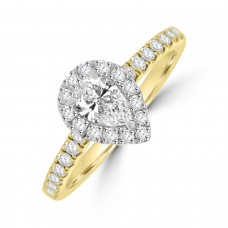 18ct Gold Platinum Pear FSi1 Diamond Halo ring