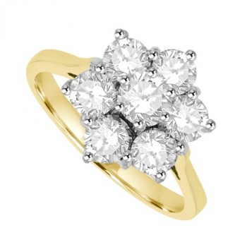 18ct Gold Platinum Daisy 1.29ct Diamond Cluster ring