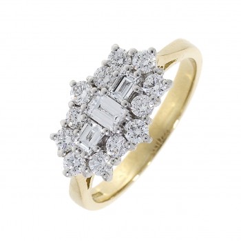 18ct Gold Baguette .84ct Diamond Boat Cluster ring