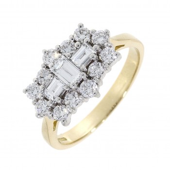 18ct Gold Baguette 1.05ct Diamond Boat Cluster ring