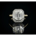 18ct Gold Platinum Emerald cut Diamond Baguette Halo ring