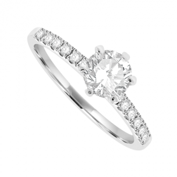 18ct White Gold Solitaire Diamond ring with set shoulders