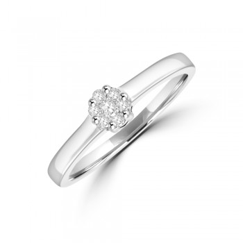 18ct White Gold .12ct Diamond 7-stone Solitaire Cluster Ring
