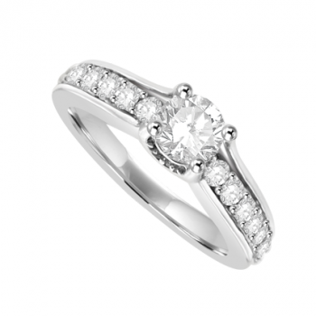 18ct White Gold Diamond Solitaire Ring with set shoulders